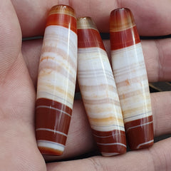 3 Red Agate Beads Vintage Himalayan Tibetan Very Rare Patterns Amulet Beads