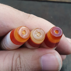 3 Red Agate Beads Vintage Himalayan Tibetan Very Rare Patterns Amulet Beads