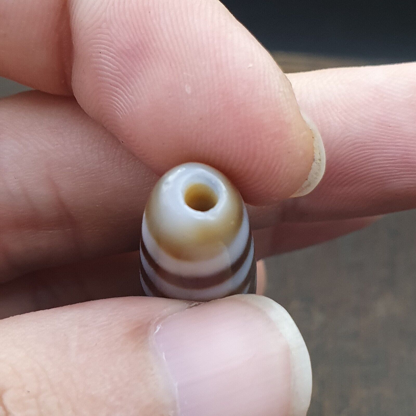Tibetan Old Agate Dzi Bead " 3 eyes Unique Pattern " Amulet Pendant E-19