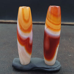 2 Red Agate Beads Vintage Himalayan Tibetan Agate Rare Patterns Beads