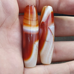 2 Red Agate Beads Vintage Himalayan Tibetan Agate Rare Patterns Beads