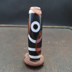 Antique Tibetan Old Rusted Agate Dzi Bead " 2 eyes " Amulet Pendant E-22