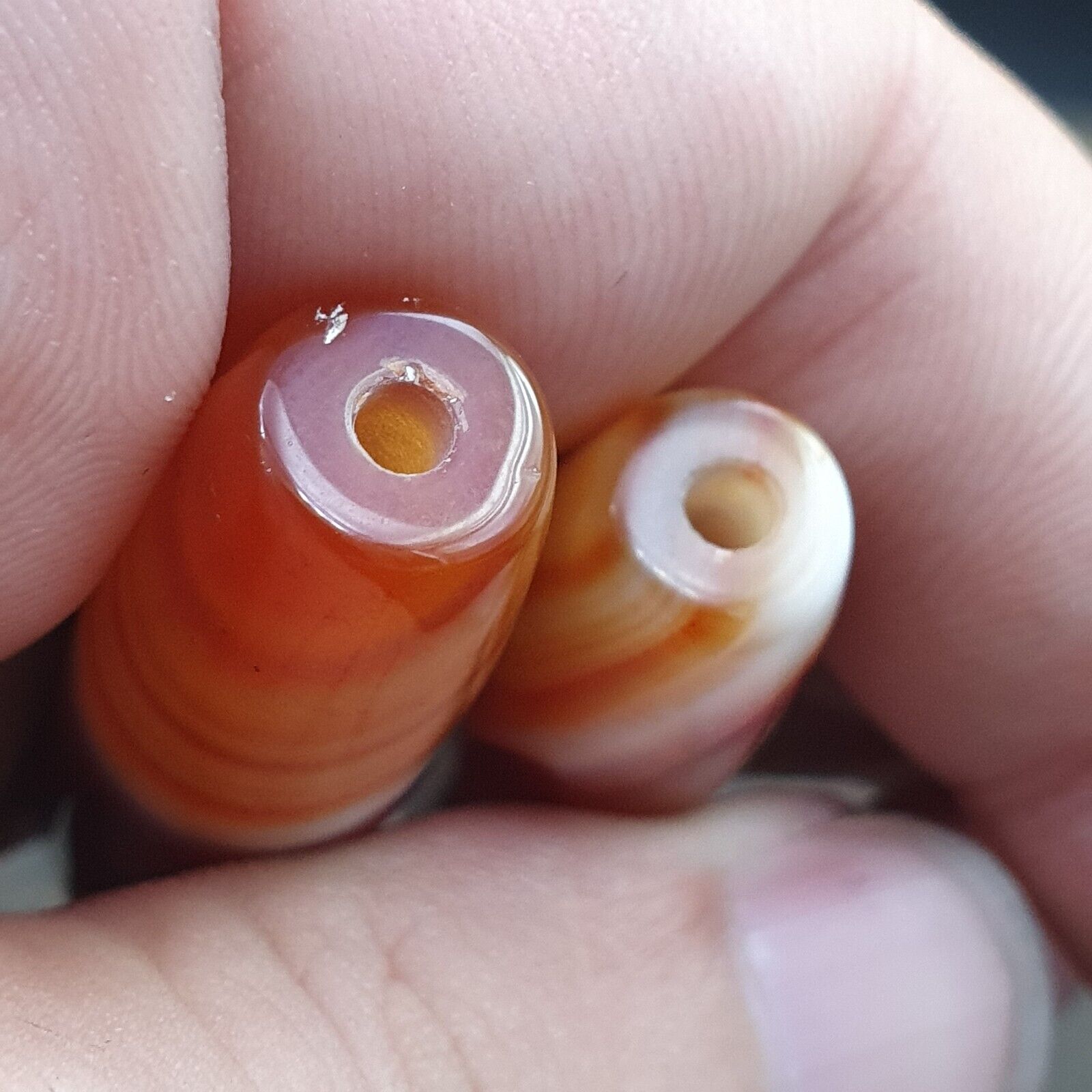 2 Red Agate Beads Vintage Himalayan Tibetan Agate Rare Patterns Beads