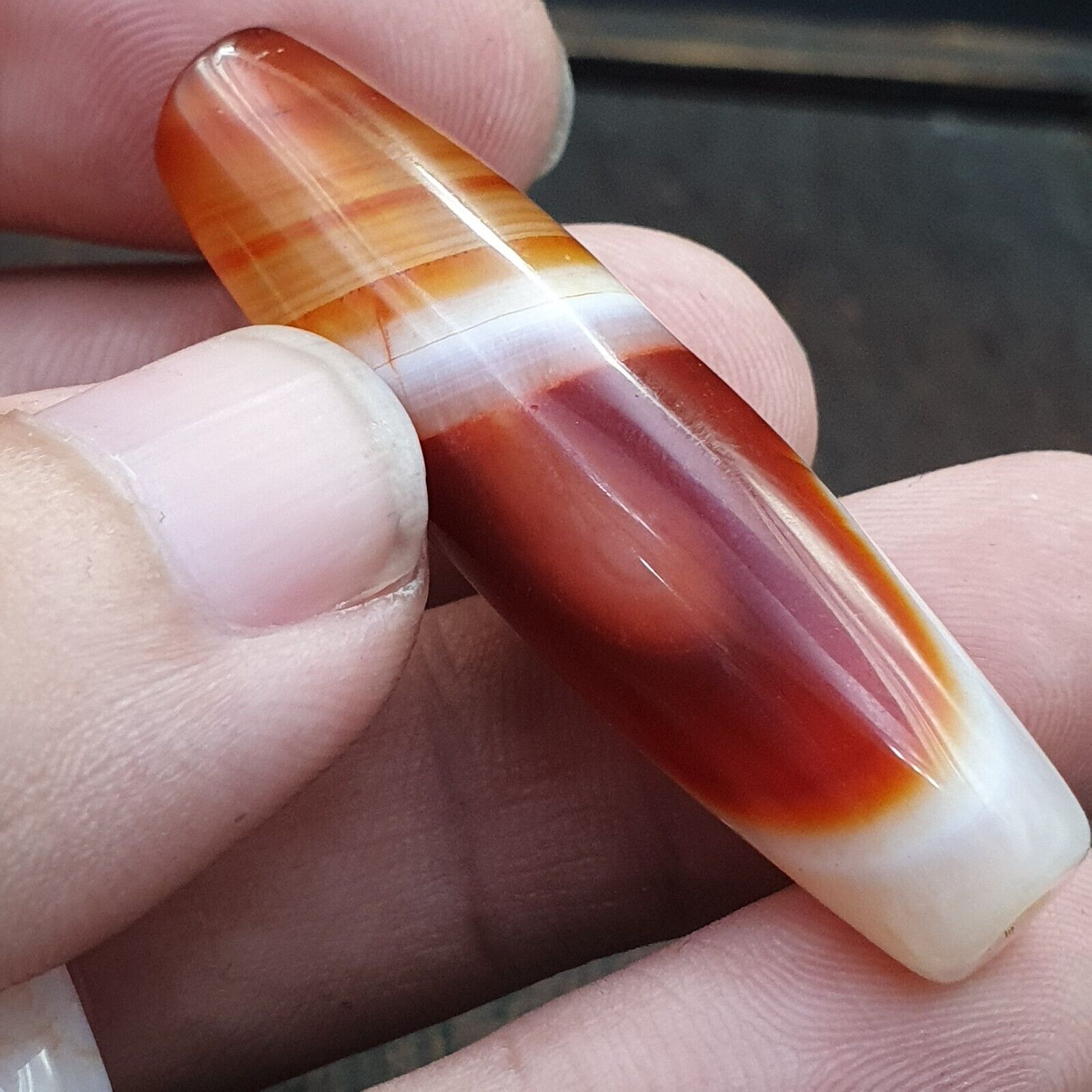 2 Red Agate Beads Vintage Himalayan Tibetan Agate Rare Patterns Beads