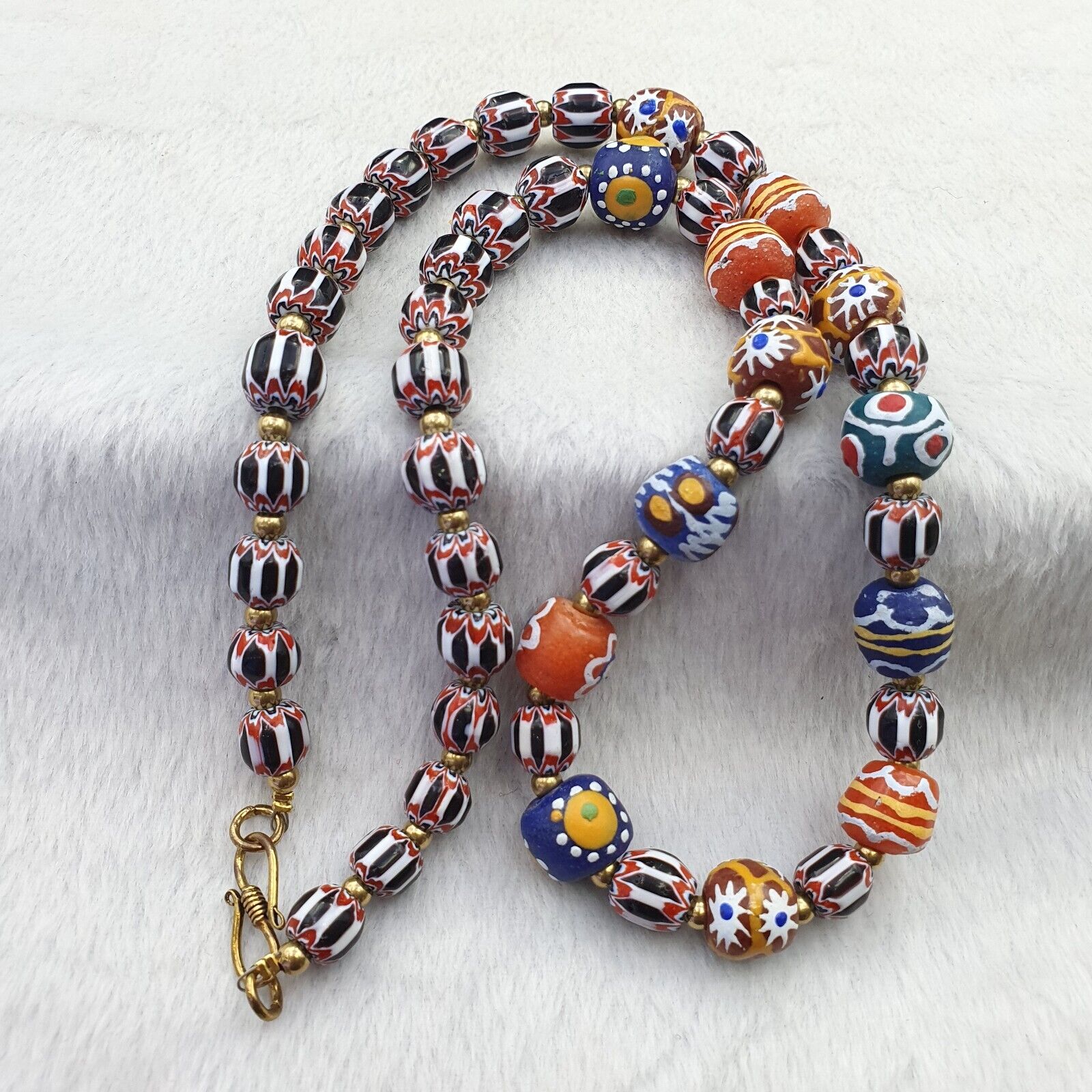 Vintage Chevron and African Multilayers Glass Beads Necklace NC-804