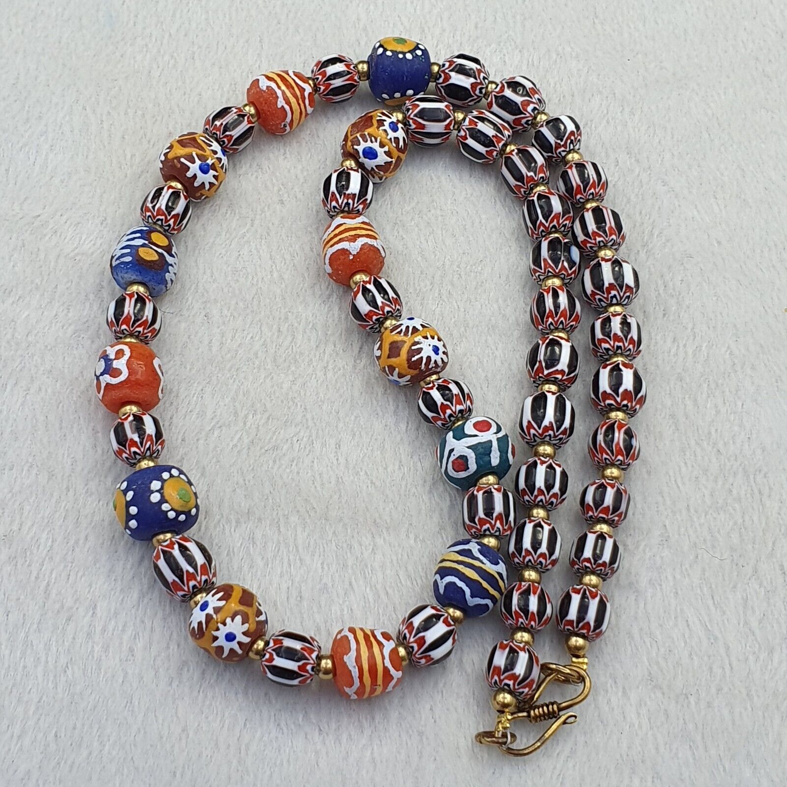 Vintage Chevron and African Multilayers Glass Beads Necklace NC-804
