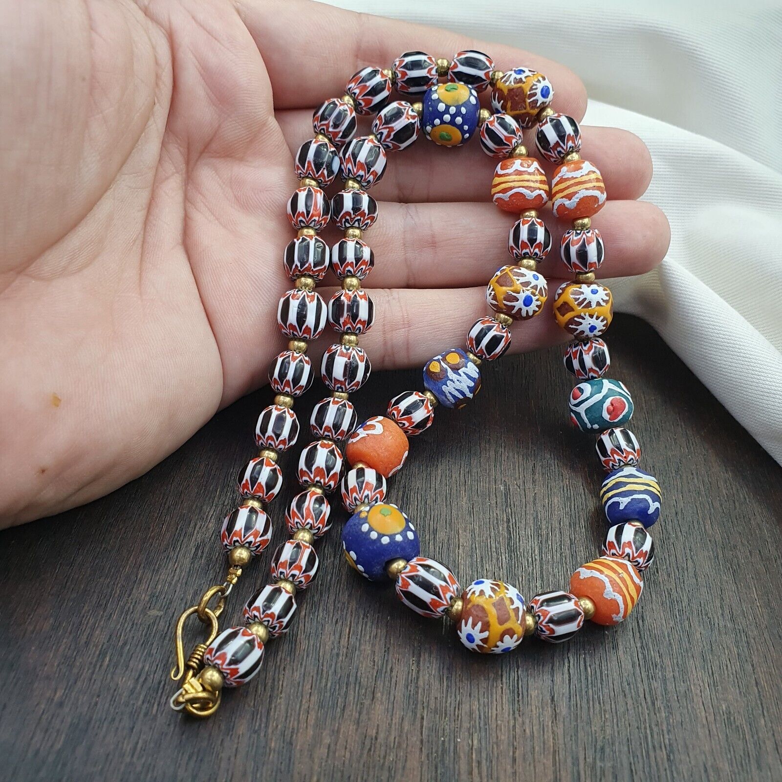 Vintage Chevron and African Multilayers Glass Beads Necklace NC-804