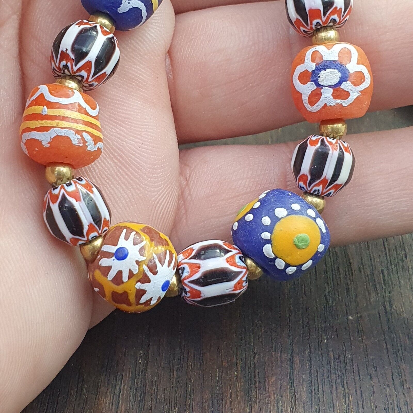 Vintage Chevron and African Multilayers Glass Beads Necklace NC-804