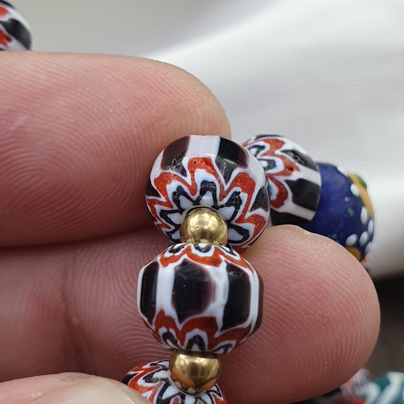 Vintage Chevron and African Multilayers Glass Beads Necklace NC-804