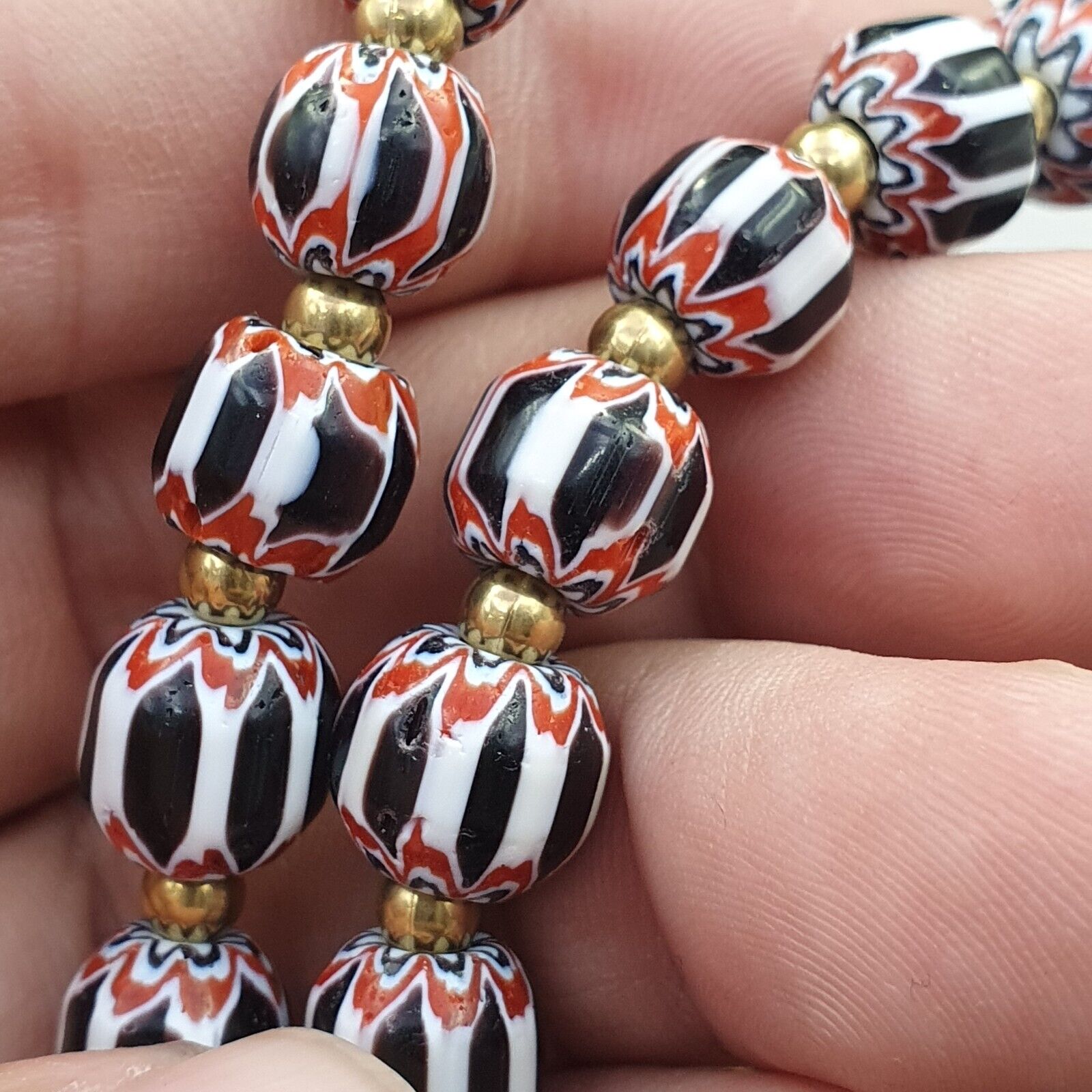 Vintage Chevron and African Multilayers Glass Beads Necklace NC-804