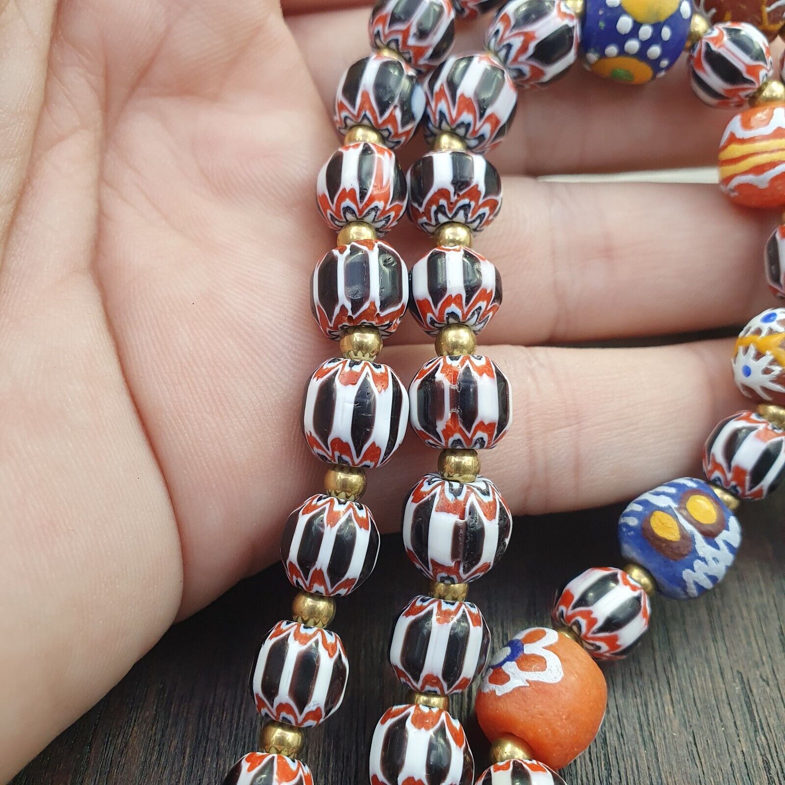 Vintage Chevron and African Multilayers Glass Beads Necklace NC-804