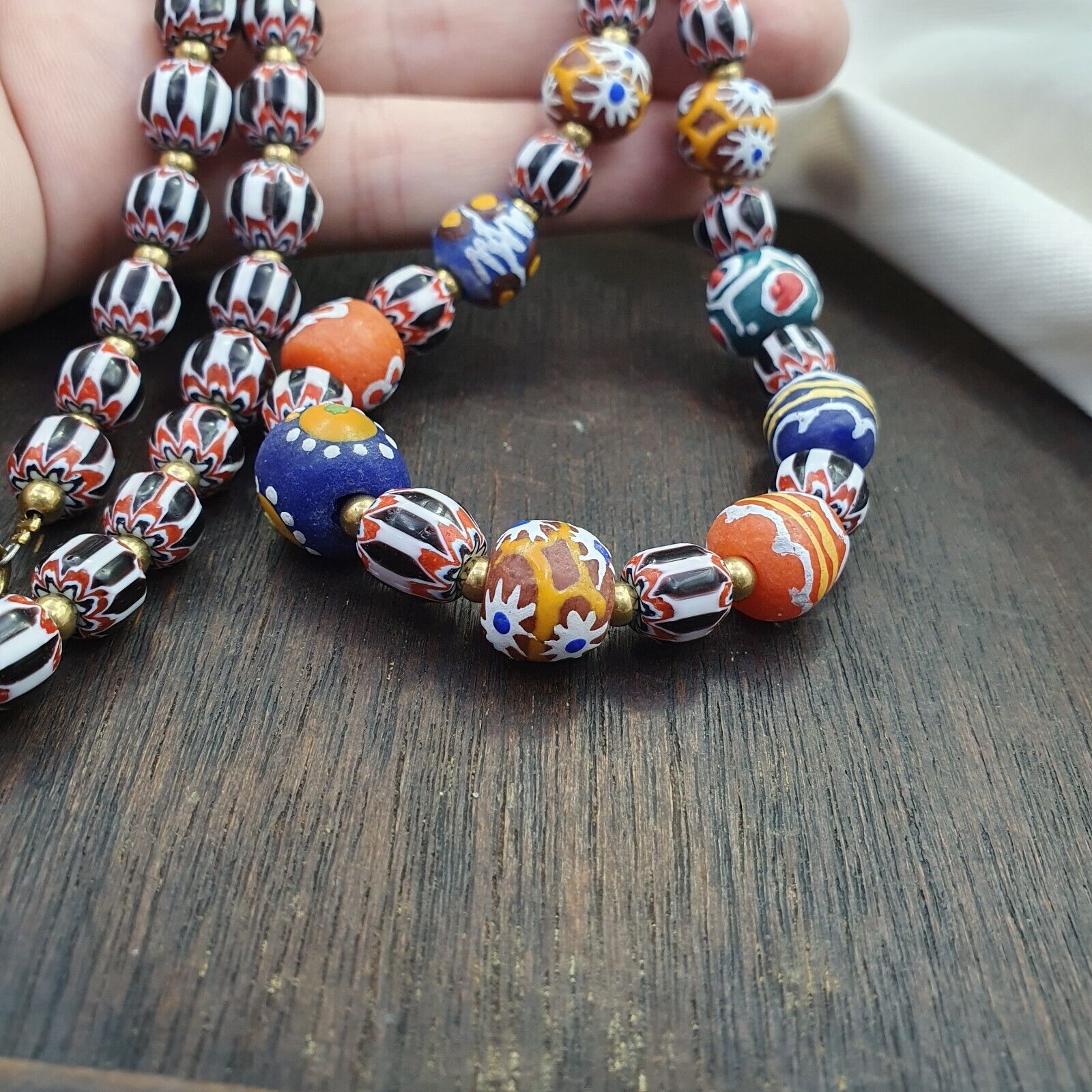 Vintage Chevron and African Multilayers Glass Beads Necklace NC-804