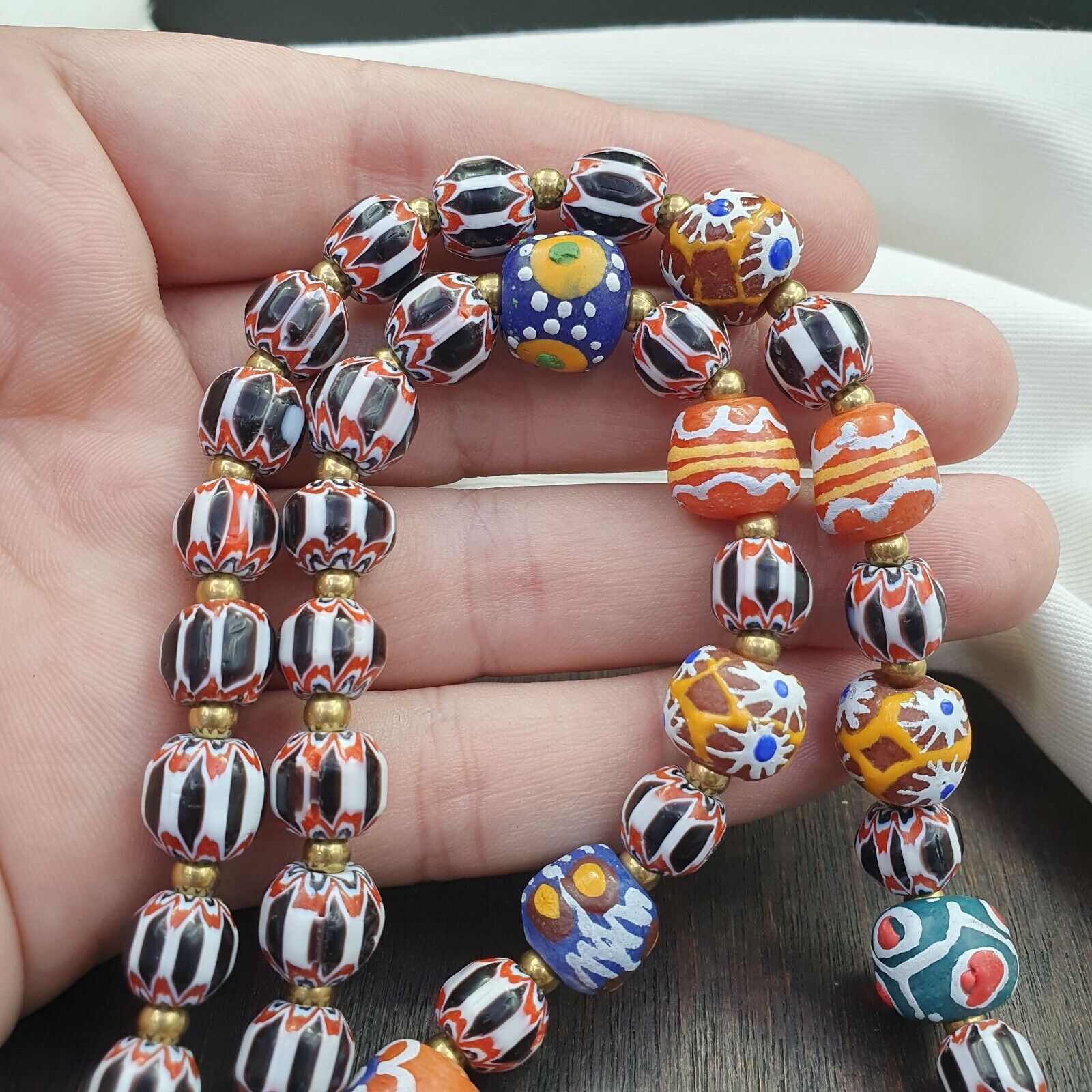 Vintage Chevron and African Multilayers Glass Beads Necklace NC-804