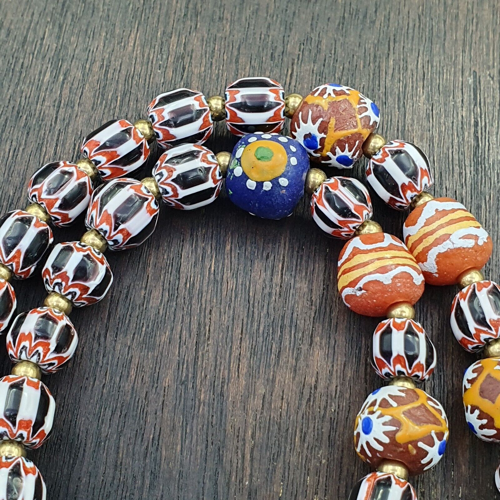 Vintage Chevron and African Multilayers Glass Beads Necklace NC-804