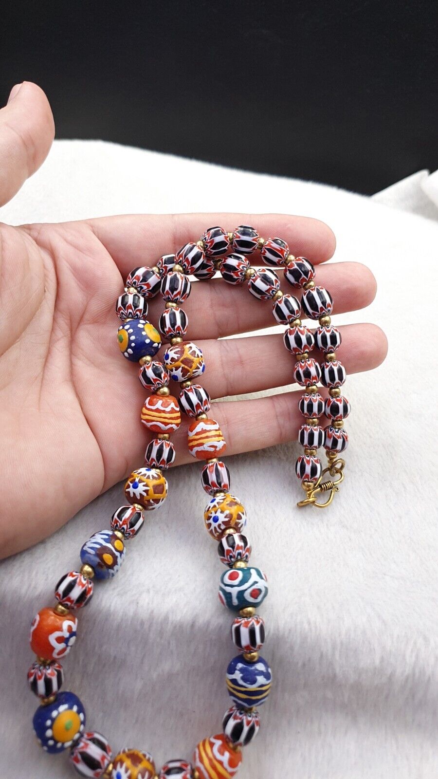 Vintage Chevron and African Multilayers Glass Beads Necklace NC-804