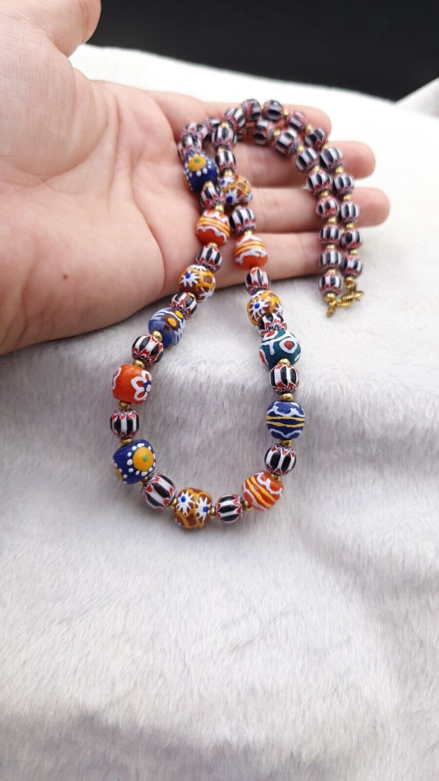 Vintage Chevron and African Multilayers Glass Beads Necklace NC-804