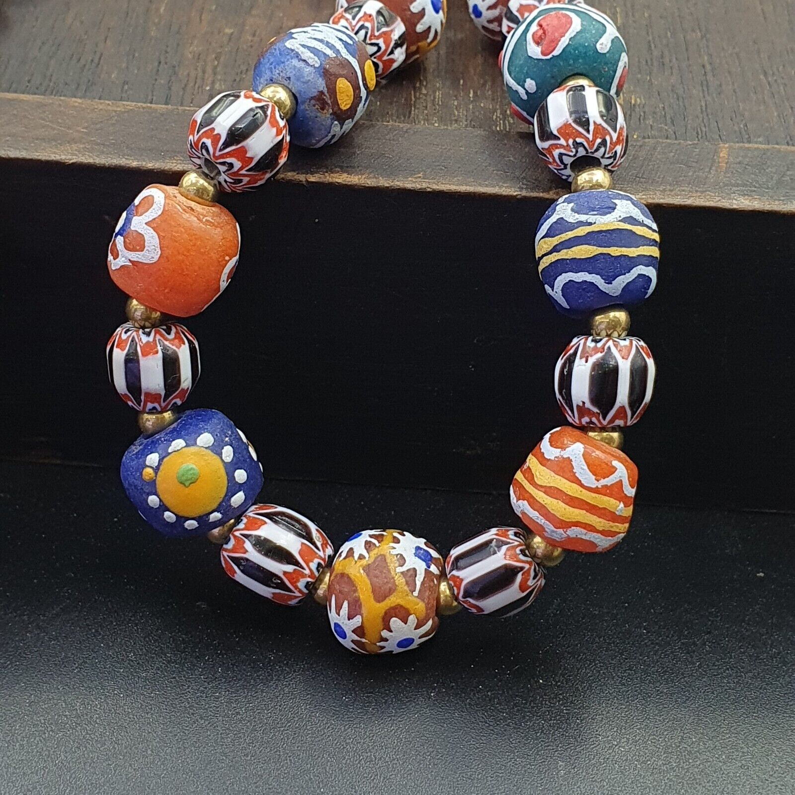 Vintage Chevron and African Multilayers Glass Beads Necklace NC-804