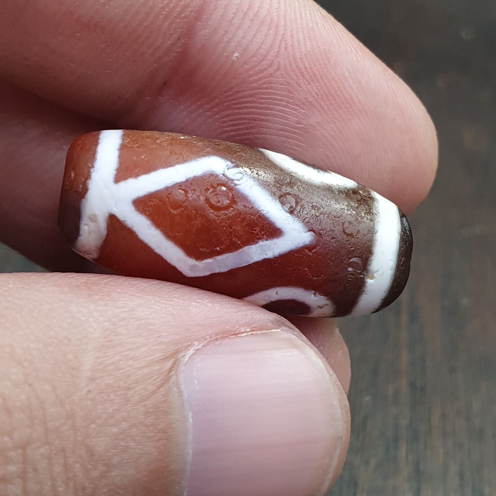 Antique HIMALAYAN Indo Tibetan Central Asian Etched Agate bead AGT-6