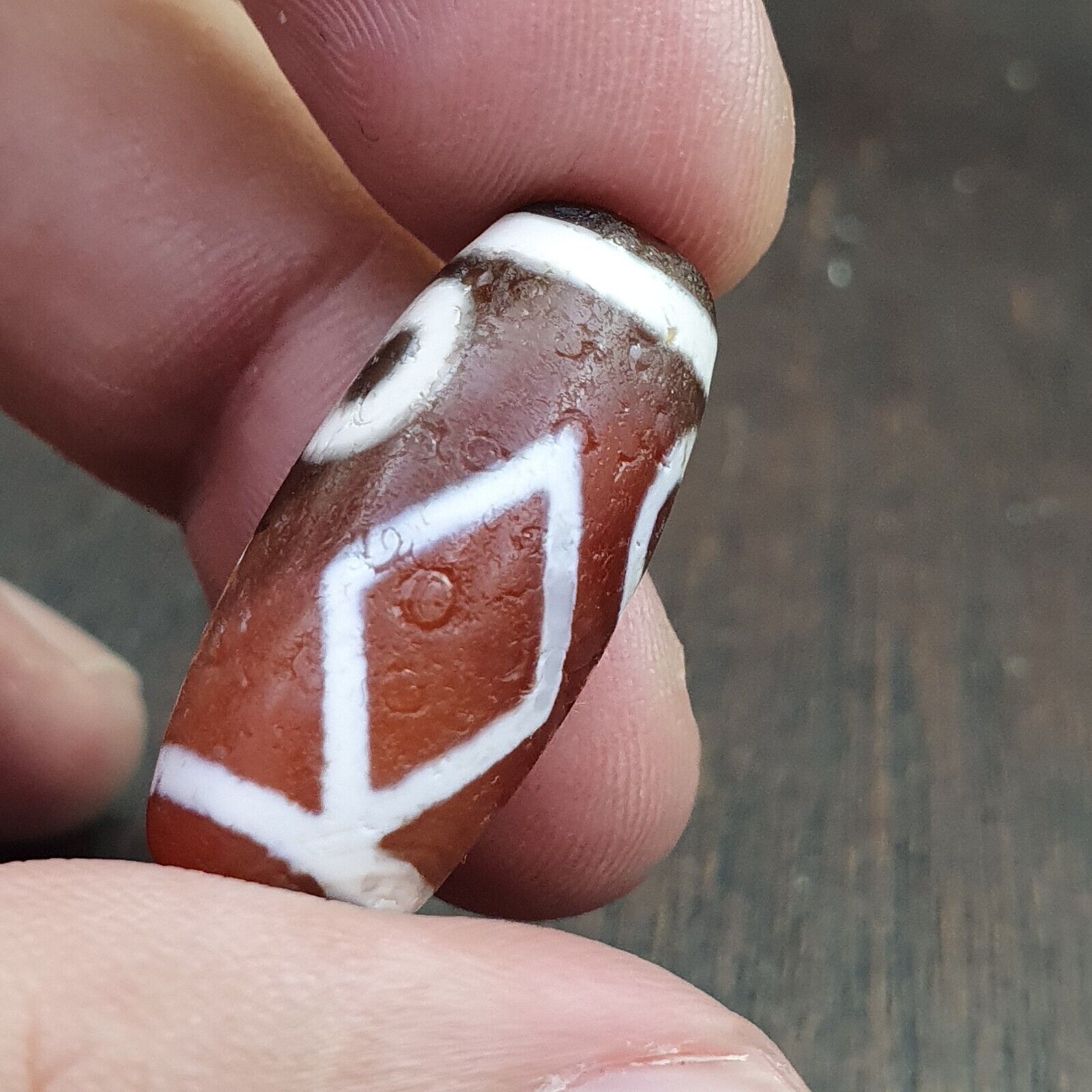 Antique HIMALAYAN Indo Tibetan Central Asian Etched Agate bead AGT-6