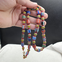 Vintage Chevron and Venetian Whit heart Multilayers Glass Beads Necklace NC-805