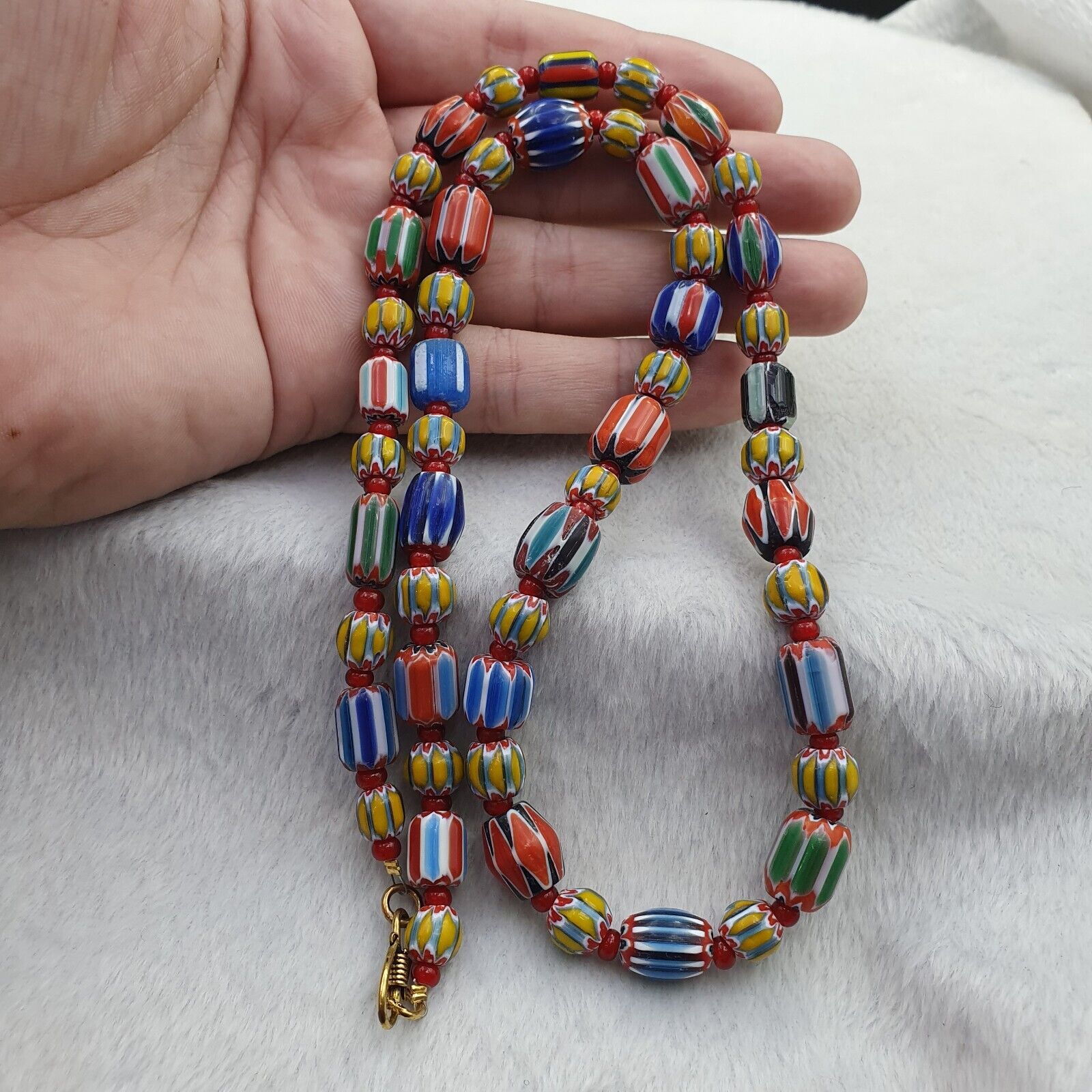 Vintage Chevron and Venetian Whit heart Multilayers Glass Beads Necklace NC-805