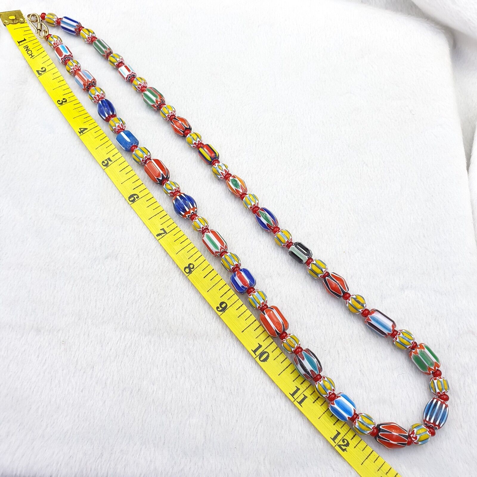 Vintage Chevron and Venetian Whit heart Multilayers Glass Beads Necklace NC-805