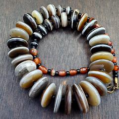 VERY RARE COLLECTION ANCIENT DZI AGATE STONE DISC Himalaya Beads Necklace B-2