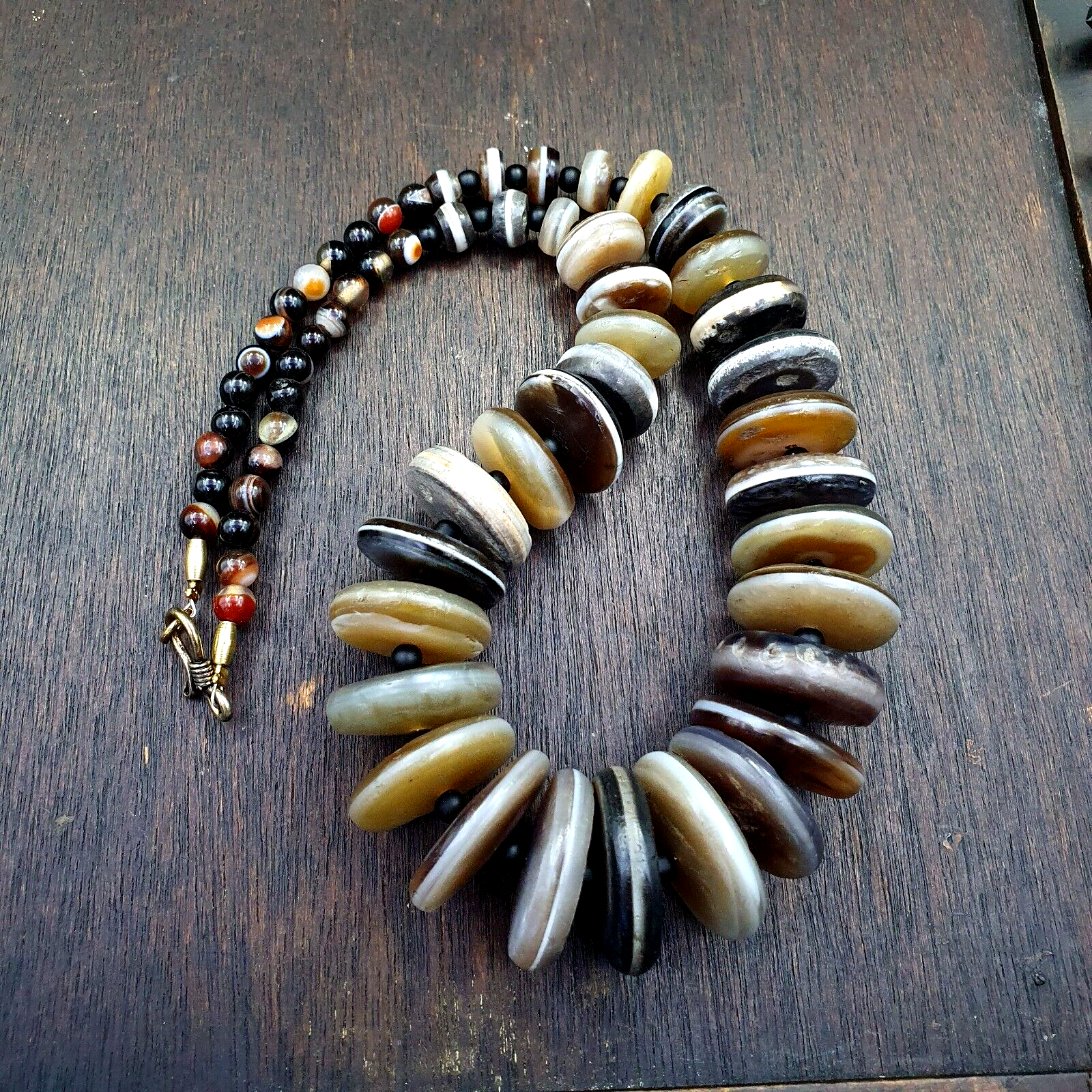 VERY RARE COLLECTION ANCIENT DZI AGATE STONE DISC Himalaya Beads Necklace B-3