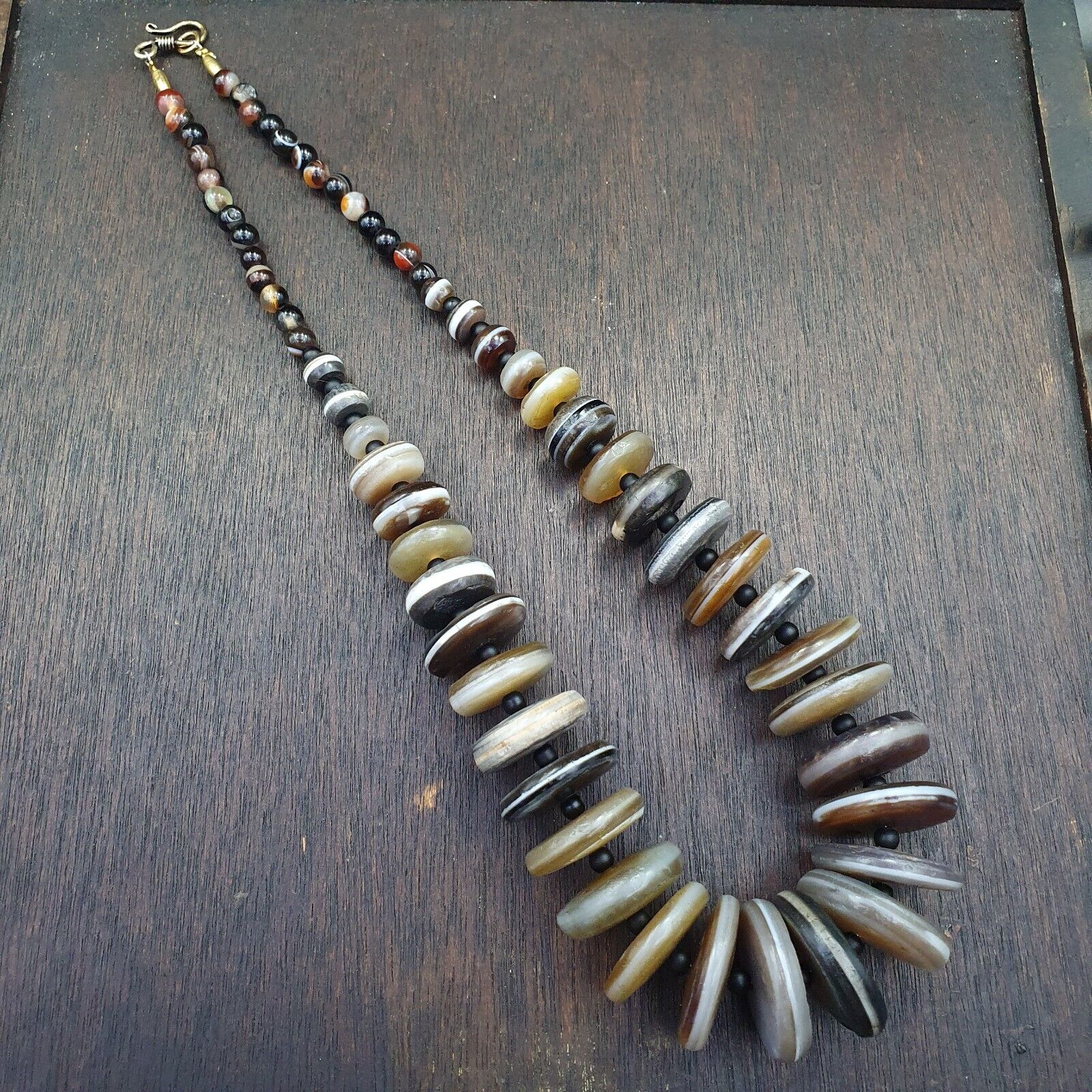 VERY RARE COLLECTION ANCIENT DZI AGATE STONE DISC Himalaya Beads Necklace B-3