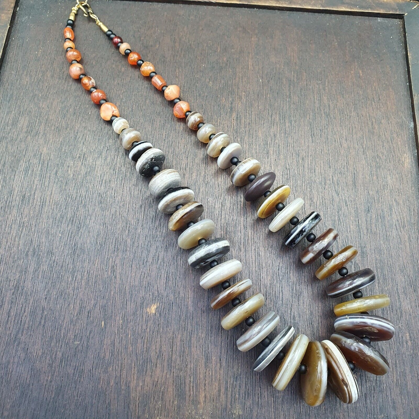VERY RARE COLLECTION ANCIENT DZI AGATE STONE DISC Himalaya Beads Necklace B-1