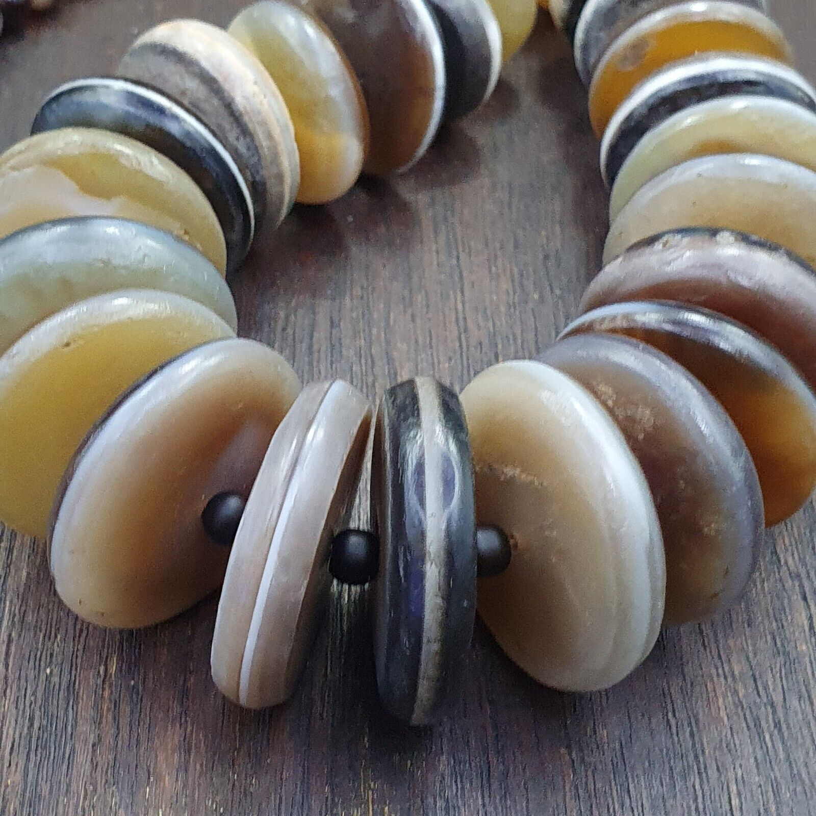 VERY RARE COLLECTION ANCIENT DZI AGATE STONE DISC Himalaya Beads Necklace B-3