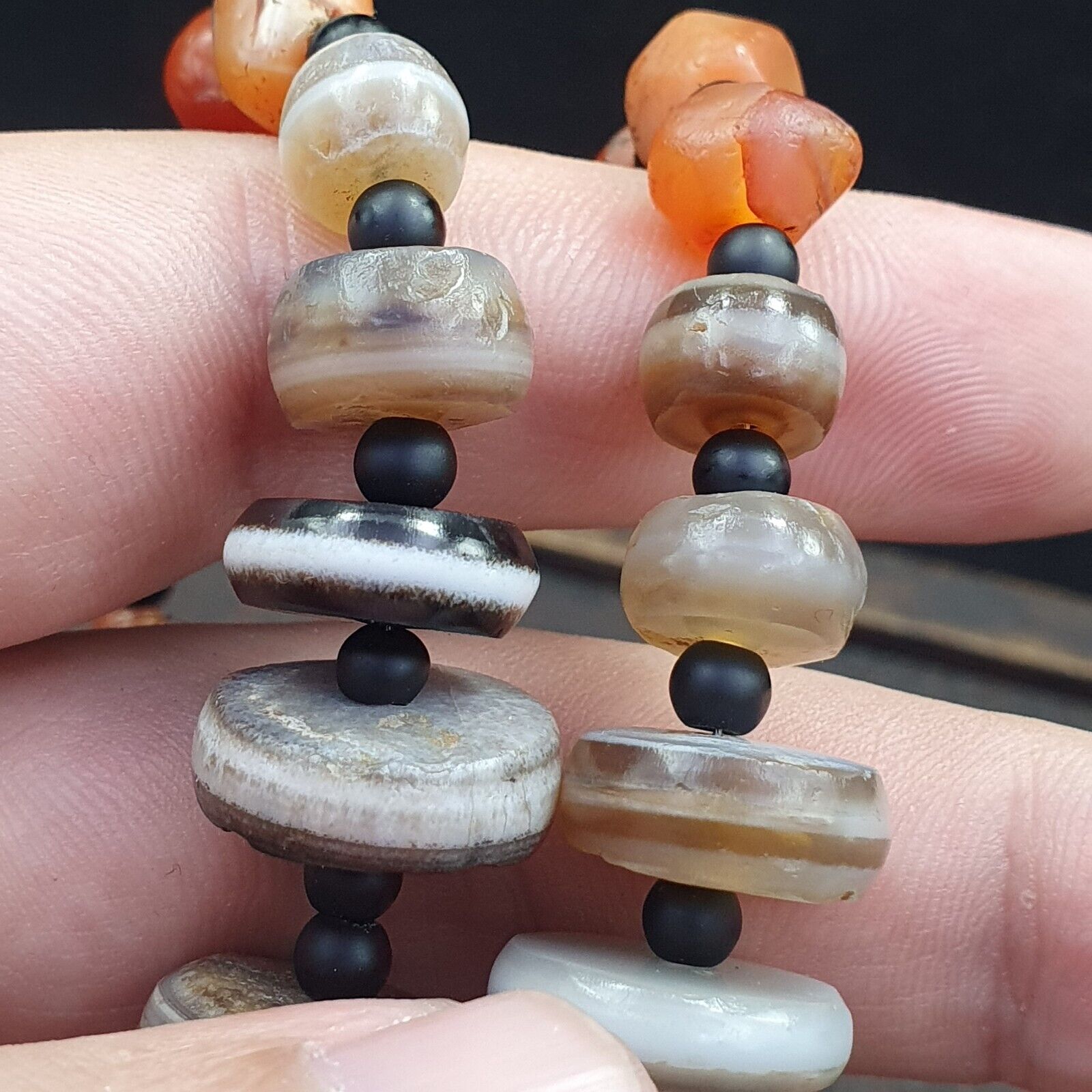 VERY RARE COLLECTION ANCIENT DZI AGATE STONE DISC Himalaya Beads Necklace B-1