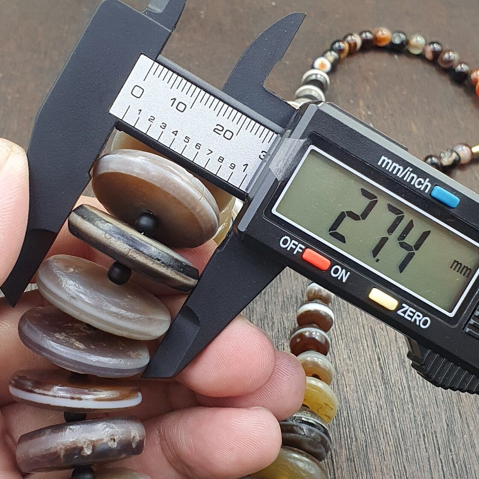 VERY RARE COLLECTION ANCIENT DZI AGATE STONE DISC Himalaya Beads Necklace B-3