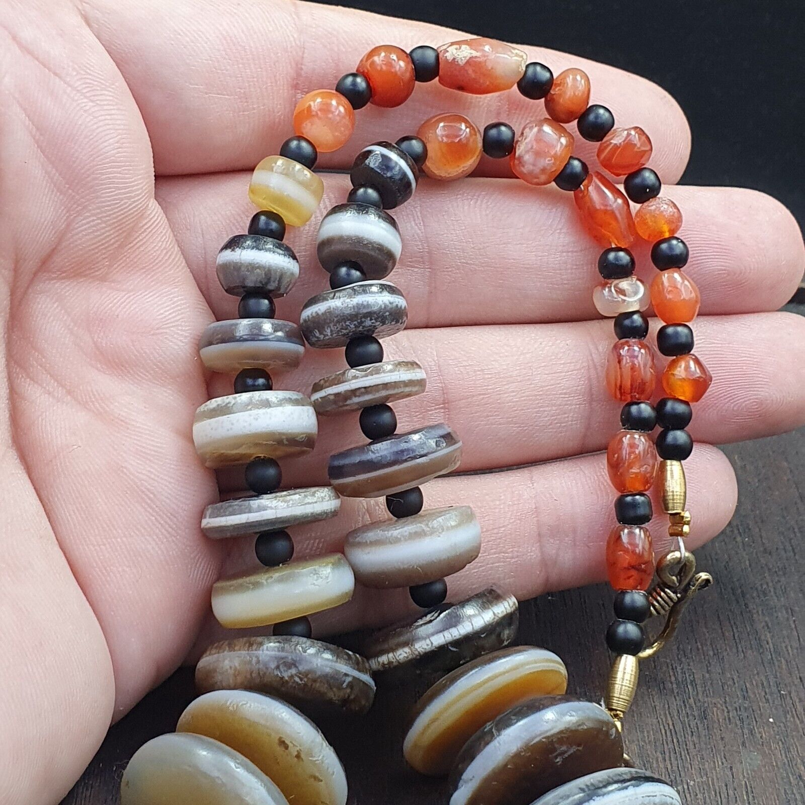VERY RARE COLLECTION ANCIENT DZI AGATE STONE DISC Himalaya Beads Necklace B-2