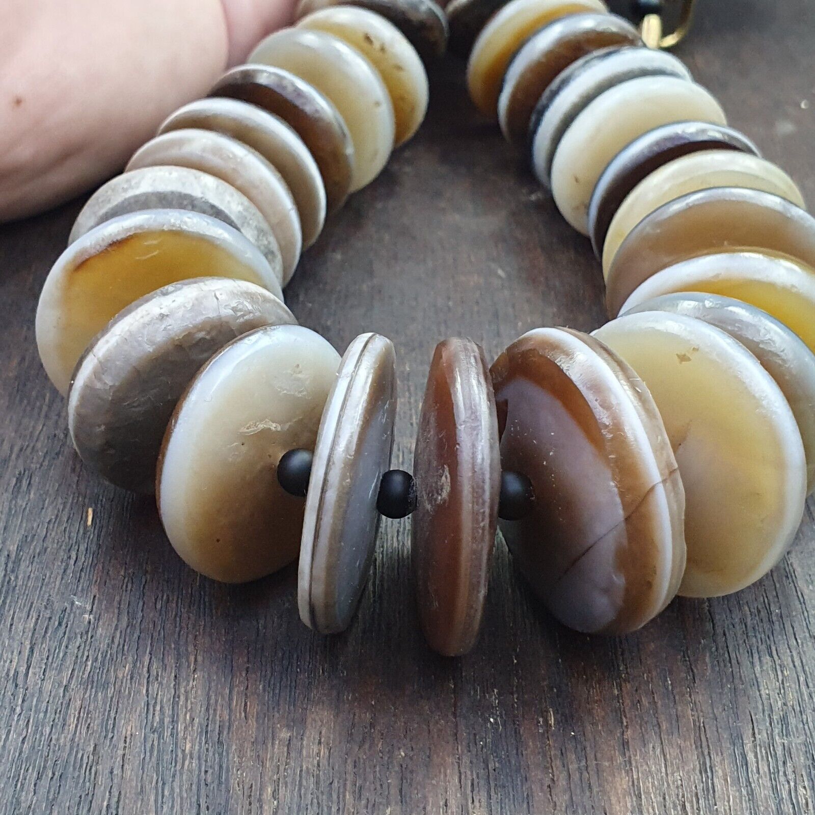 VERY RARE COLLECTION ANCIENT DZI AGATE STONE DISC Himalaya Beads Necklace B-2