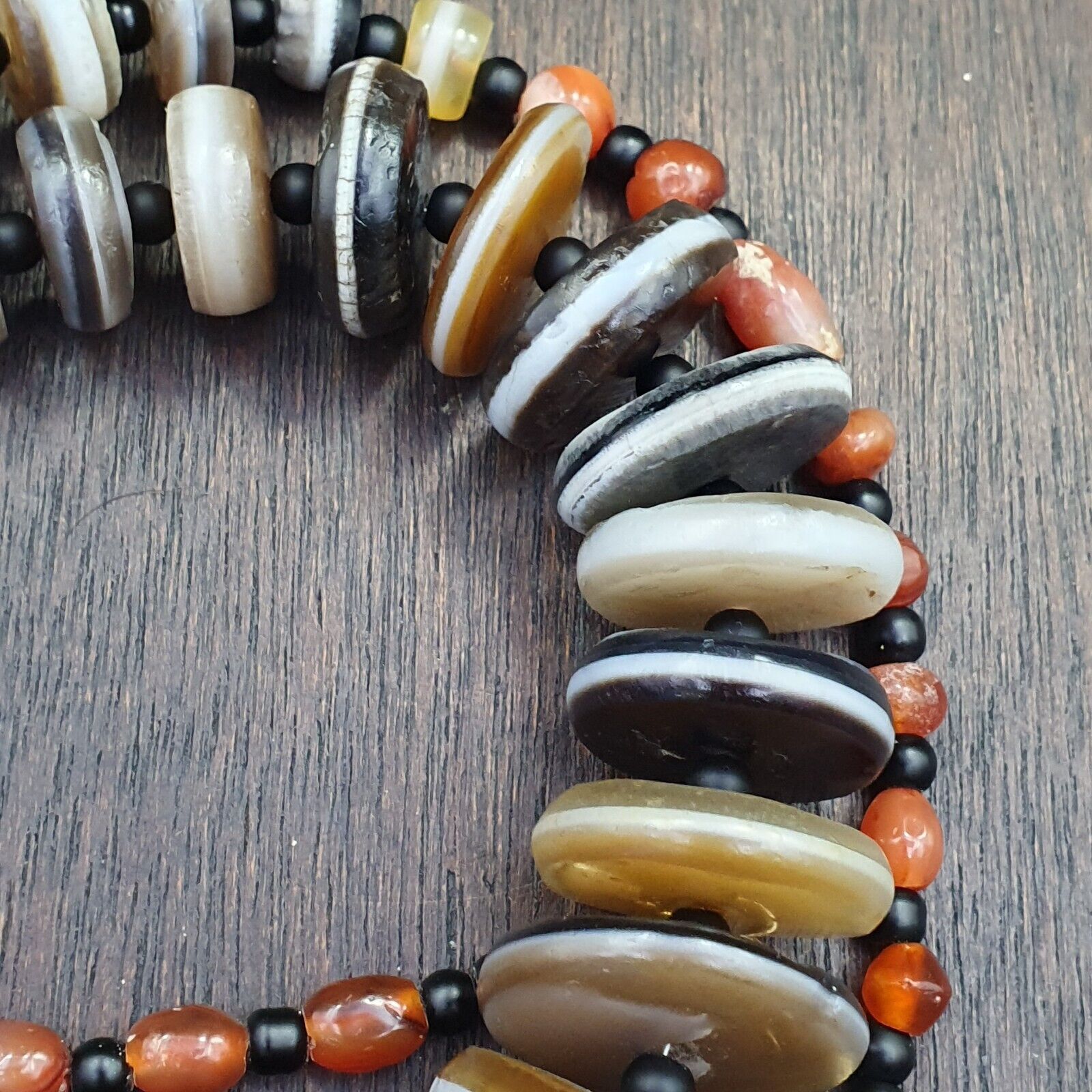 VERY RARE COLLECTION ANCIENT DZI AGATE STONE DISC Himalaya Beads Necklace B-2