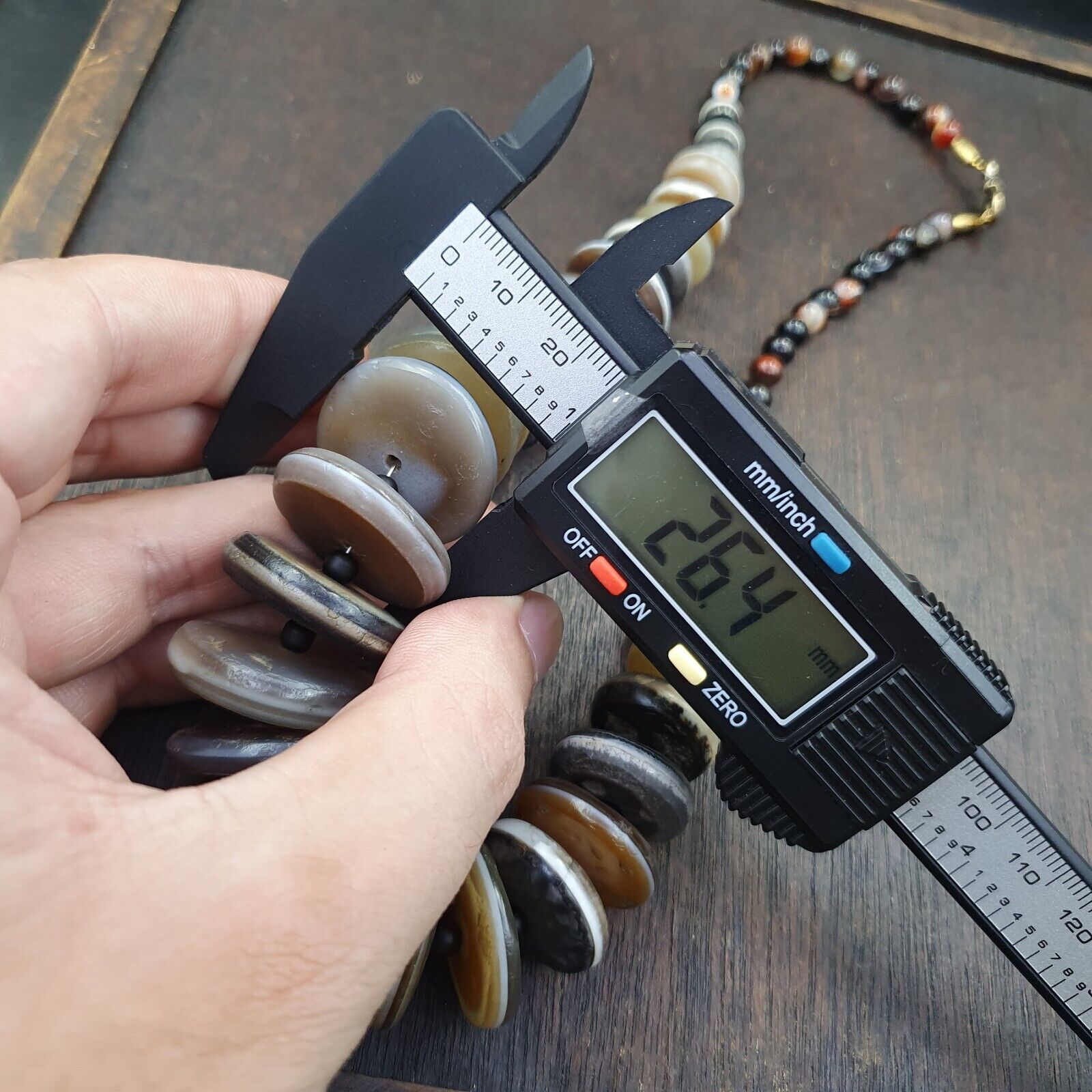 VERY RARE COLLECTION ANCIENT DZI AGATE STONE DISC Himalaya Beads Necklace B-3