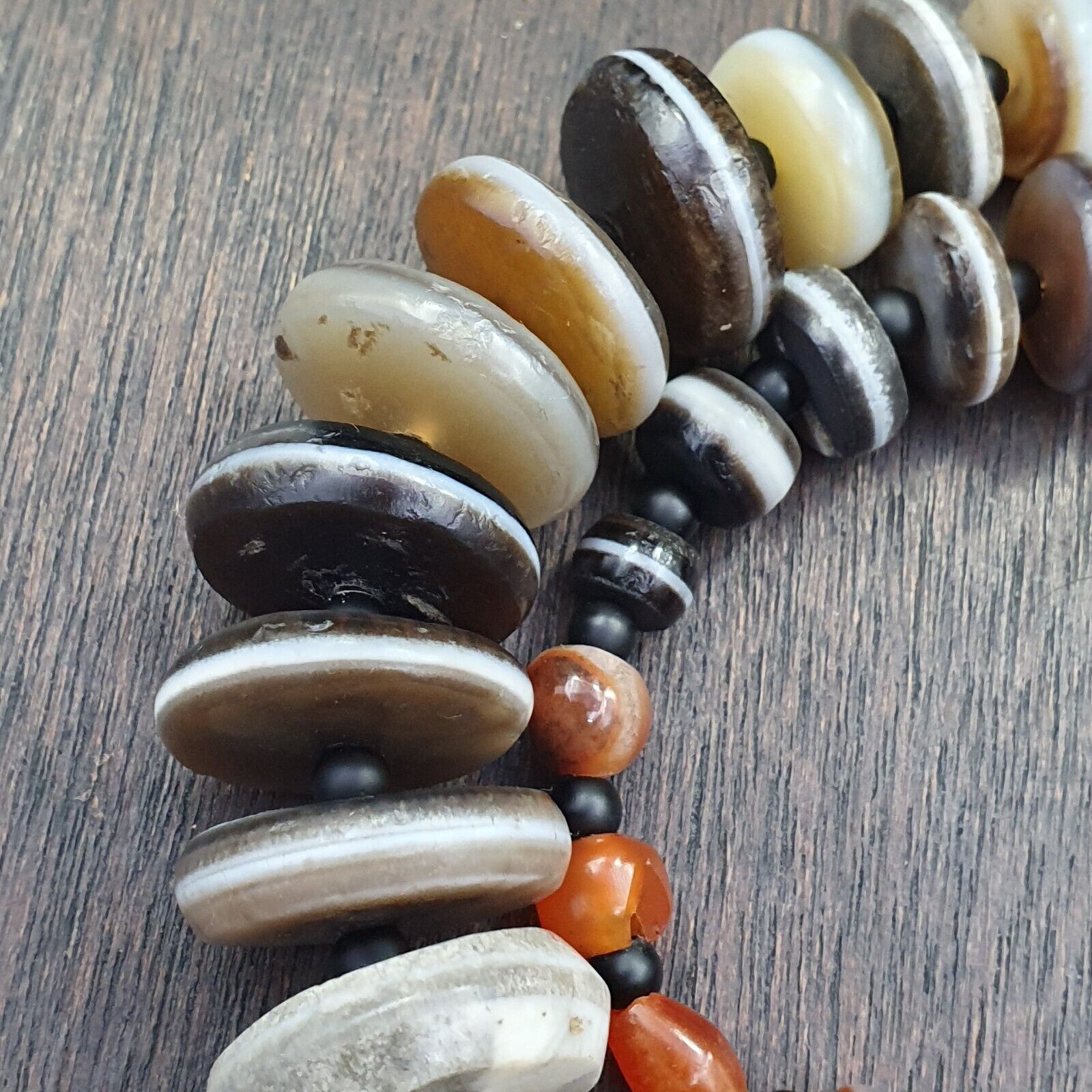 VERY RARE COLLECTION ANCIENT DZI AGATE STONE DISC Himalaya Beads Necklace B-2
