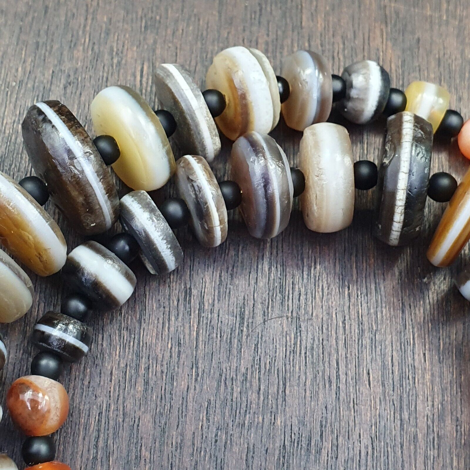 VERY RARE COLLECTION ANCIENT DZI AGATE STONE DISC Himalaya Beads Necklace B-2