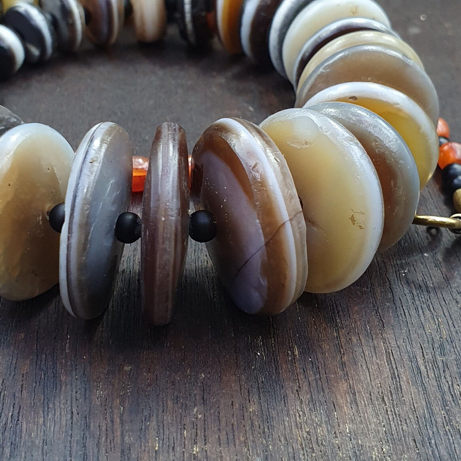 VERY RARE COLLECTION ANCIENT DZI AGATE STONE DISC Himalaya Beads Necklace B-2