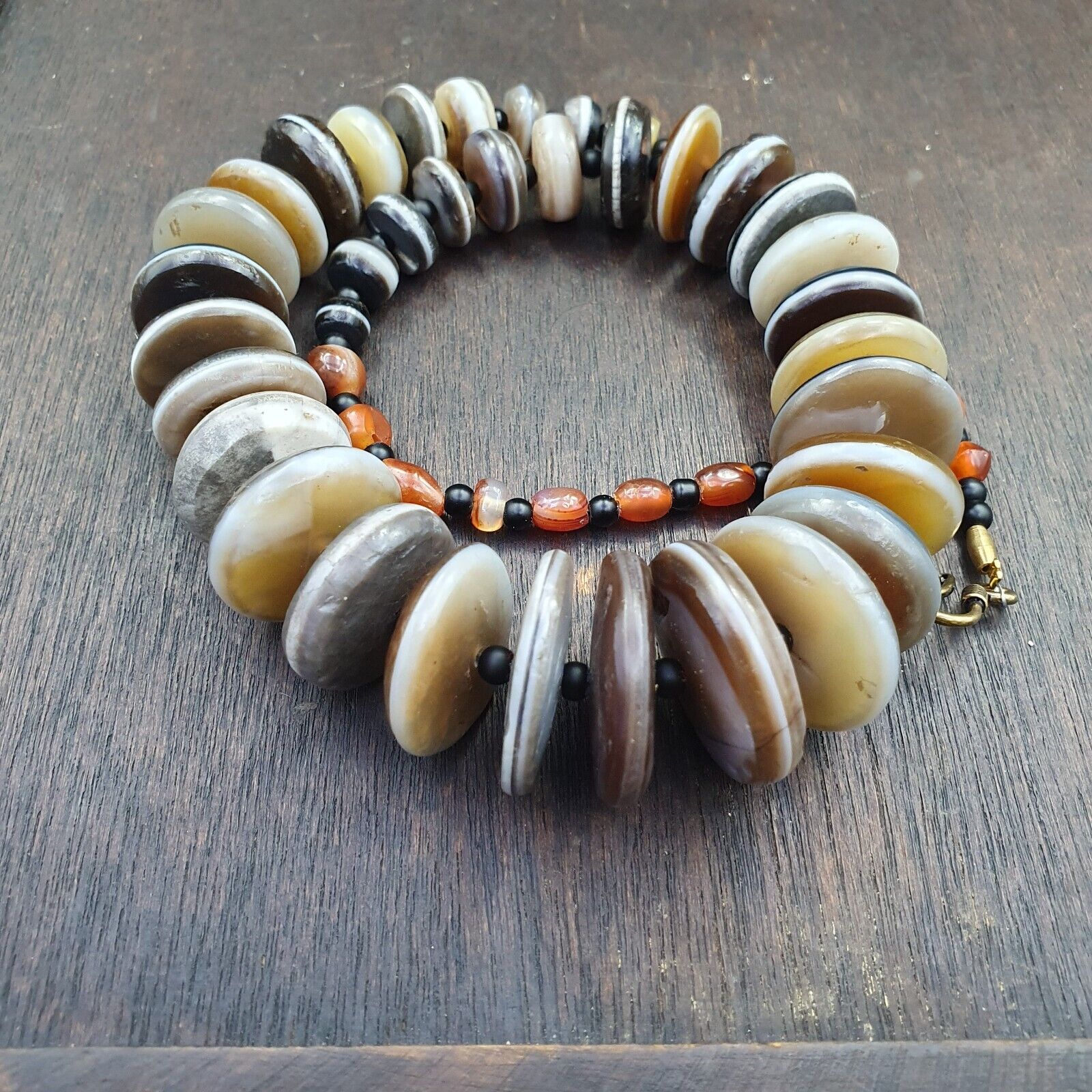 VERY RARE COLLECTION ANCIENT DZI AGATE STONE DISC Himalaya Beads Necklace B-2