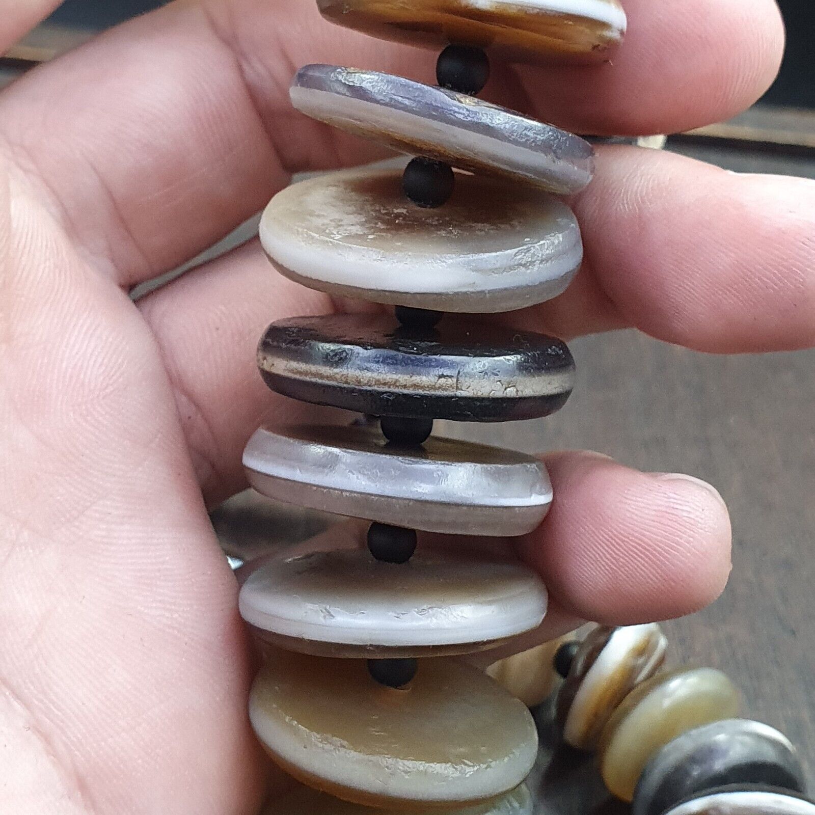 VERY RARE COLLECTION ANCIENT DZI AGATE STONE DISC Himalaya Beads Necklace B-3