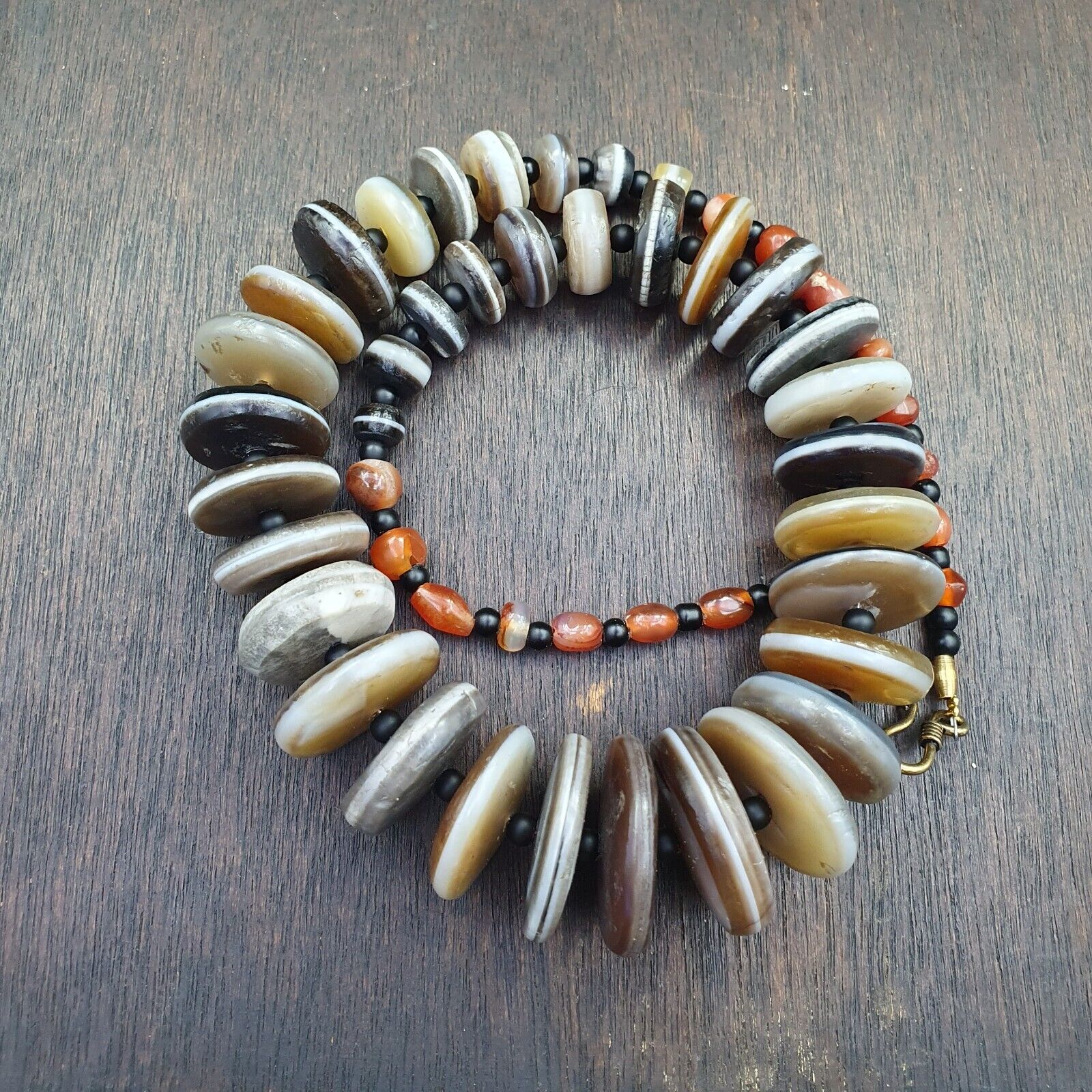 VERY RARE COLLECTION ANCIENT DZI AGATE STONE DISC Himalaya Beads Necklace B-2