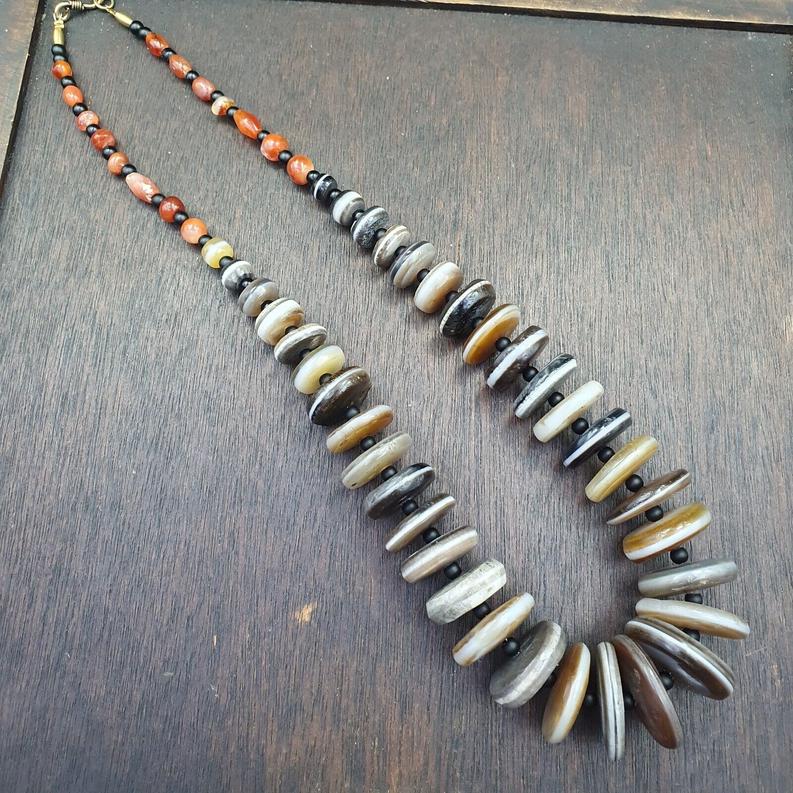 VERY RARE COLLECTION ANCIENT DZI AGATE STONE DISC Himalaya Beads Necklace B-2