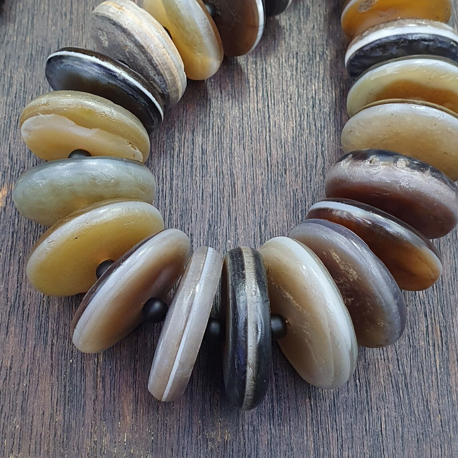 VERY RARE COLLECTION ANCIENT DZI AGATE STONE DISC Himalaya Beads Necklace B-3