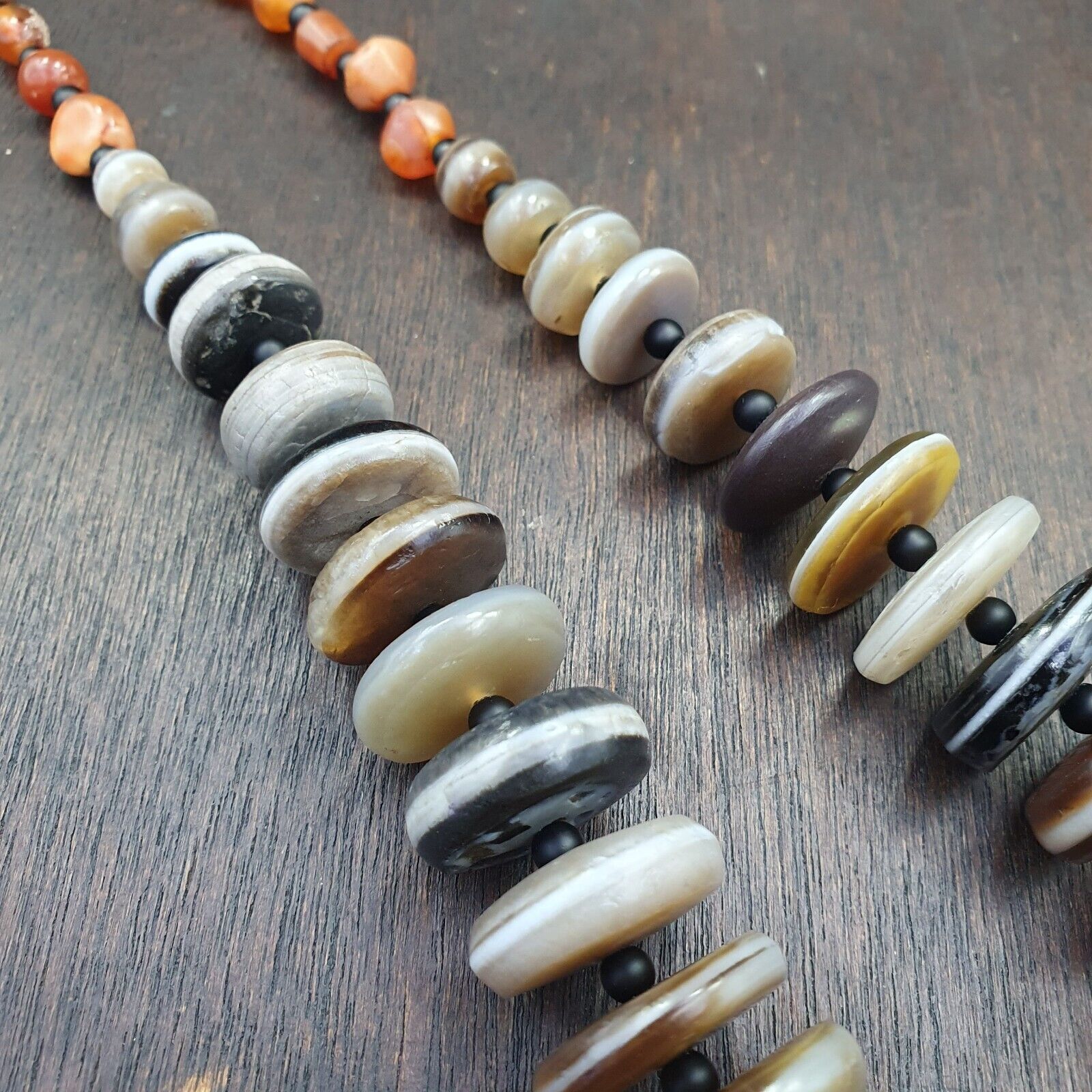 VERY RARE COLLECTION ANCIENT DZI AGATE STONE DISC Himalaya Beads Necklace B-1