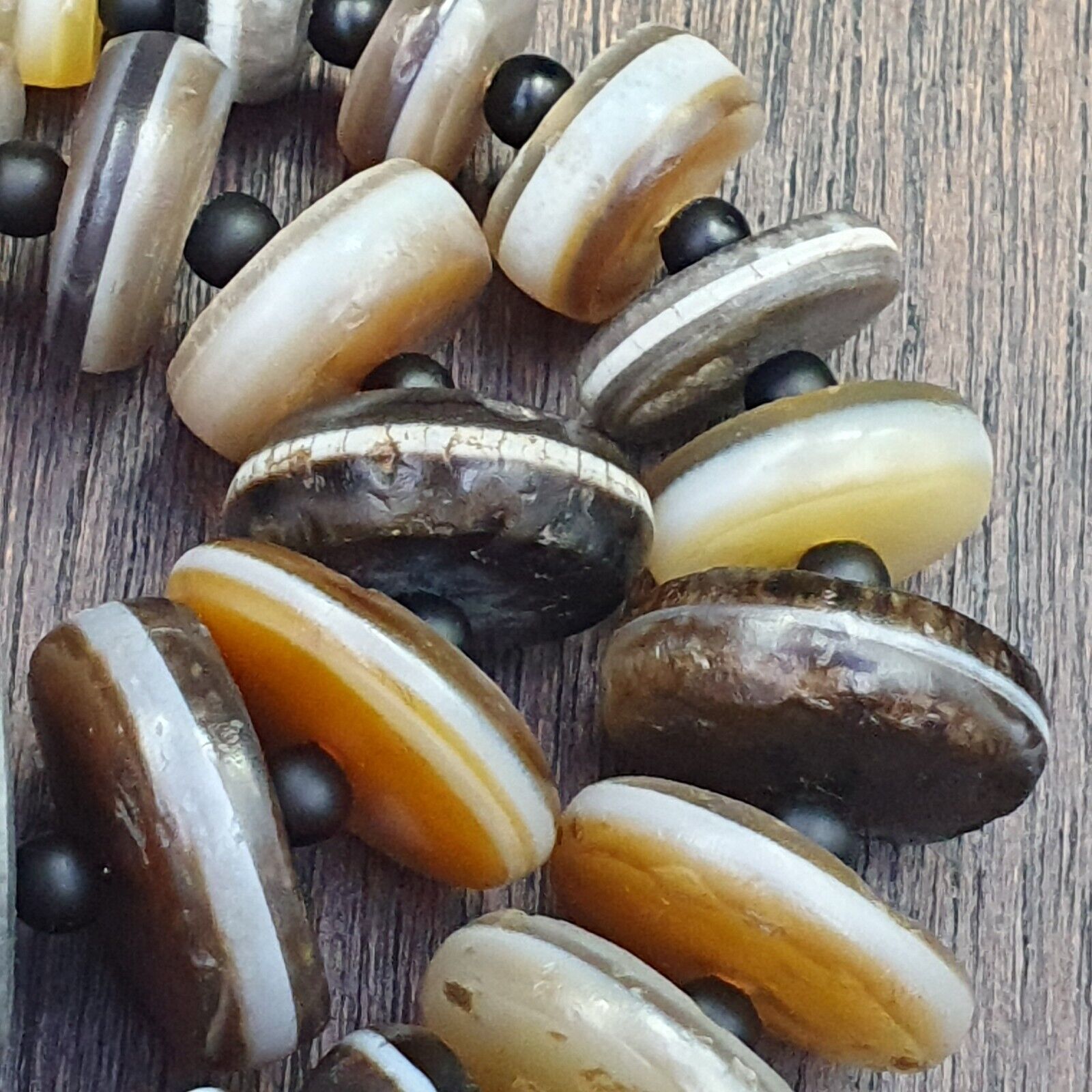 VERY RARE COLLECTION ANCIENT DZI AGATE STONE DISC Himalaya Beads Necklace B-2