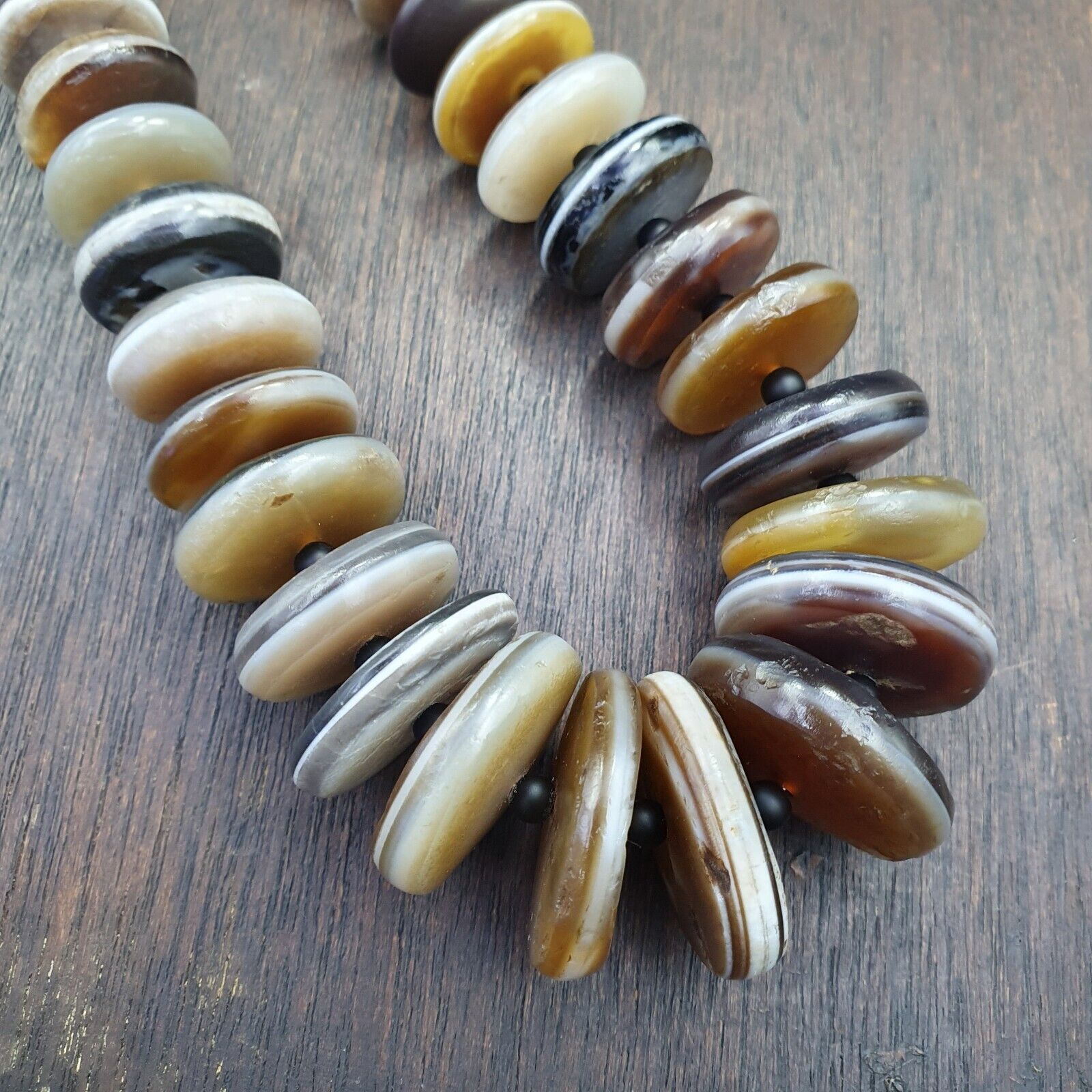 VERY RARE COLLECTION ANCIENT DZI AGATE STONE DISC Himalaya Beads Necklace B-1