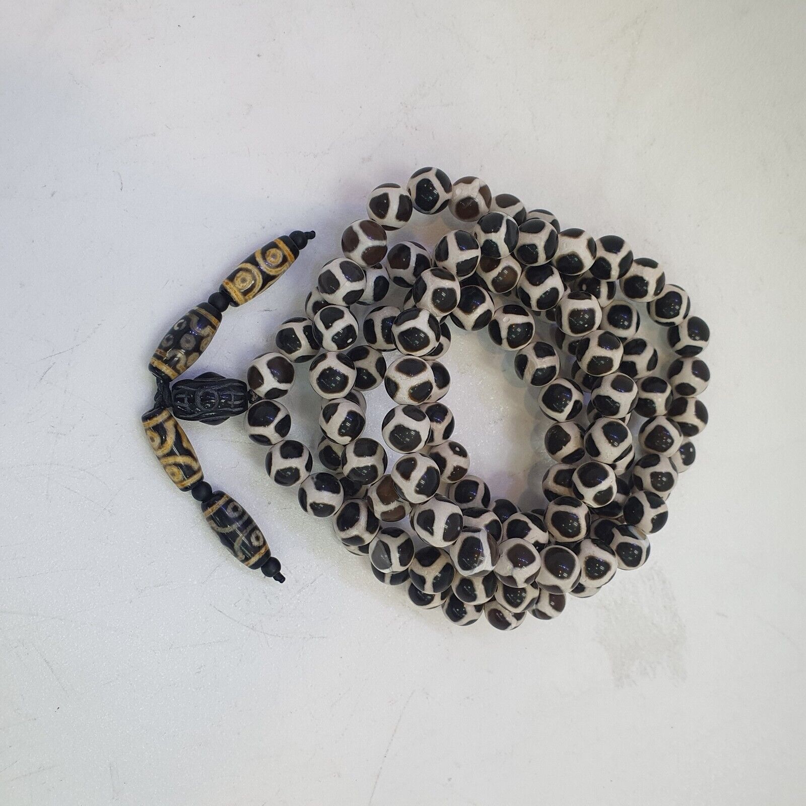 Vinatage Etched Agate Budhi Beads MALA 108 BEADS Buddhists ROSARY Dzi Eye Beads