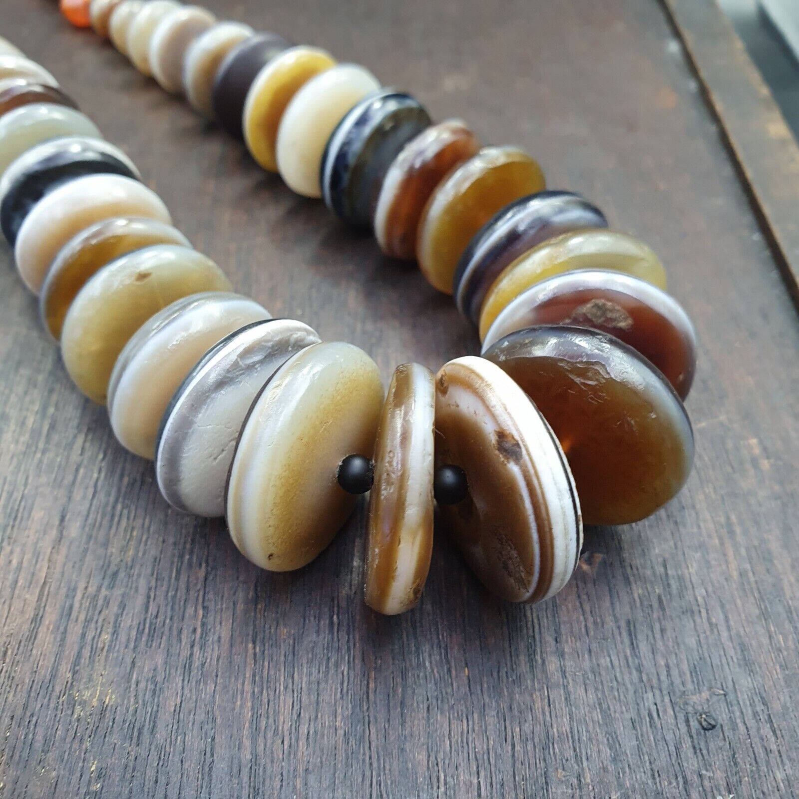 VERY RARE COLLECTION ANCIENT DZI AGATE STONE DISC Himalaya Beads Necklace B-1
